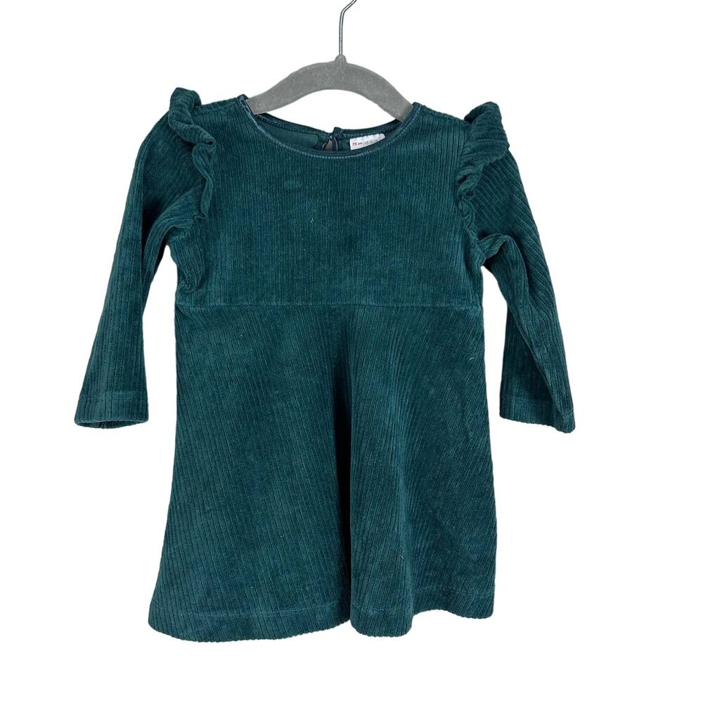 Hanna Dress Emerald Green Ribbed Velvet Velour Ruffle Dress 75 12-18 Months
